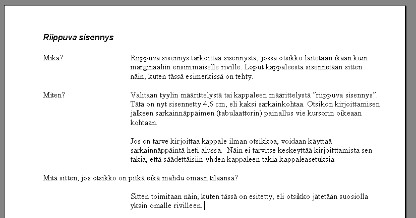 Tlt nytt riippuva sisennys