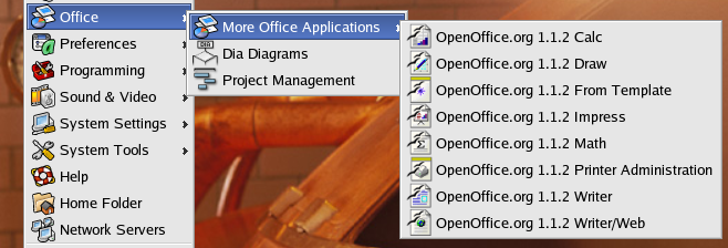 OpenOffice valikossa